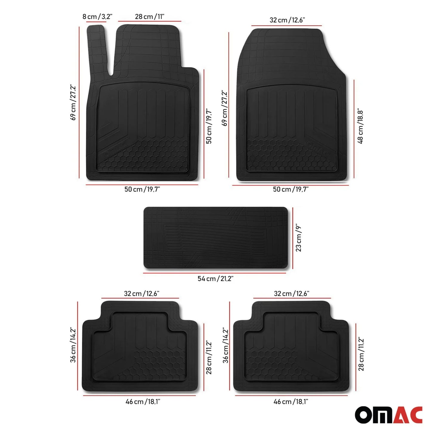 Semi-Custom fit Waterproof Rubber 3D Molded Floor Mats Liner Protection 5 Pcs