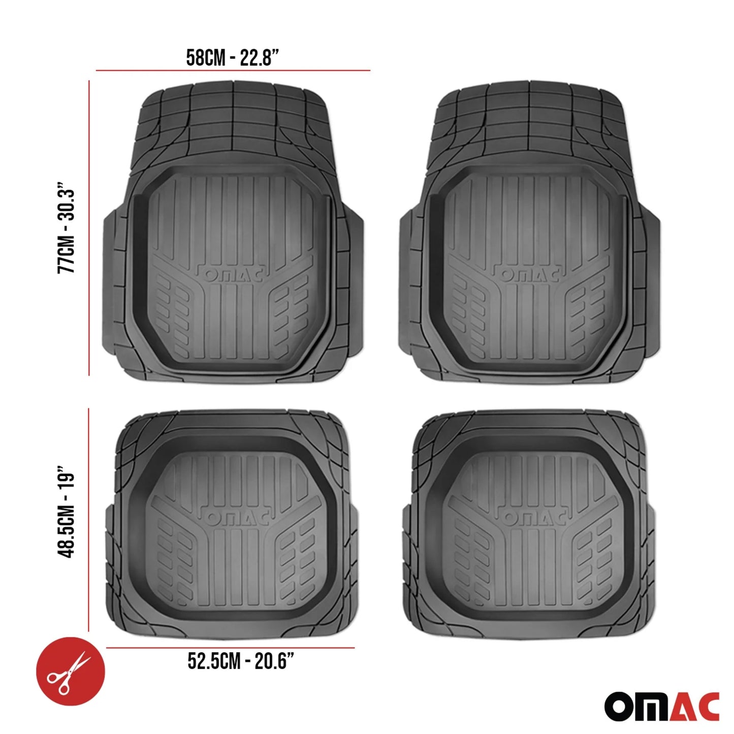 Heavy Duty Trim to fit Floor Mats Liner Waterproof 3D All-Weather 4Pcs Black