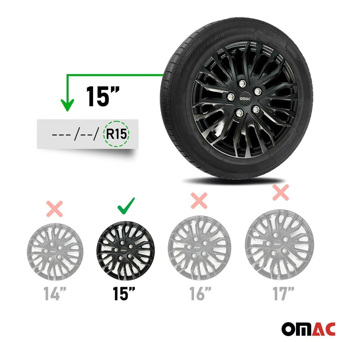 Rimini Hub Caps Wheel Cover 15" Matt Black & Grey Full Set 4 pcs