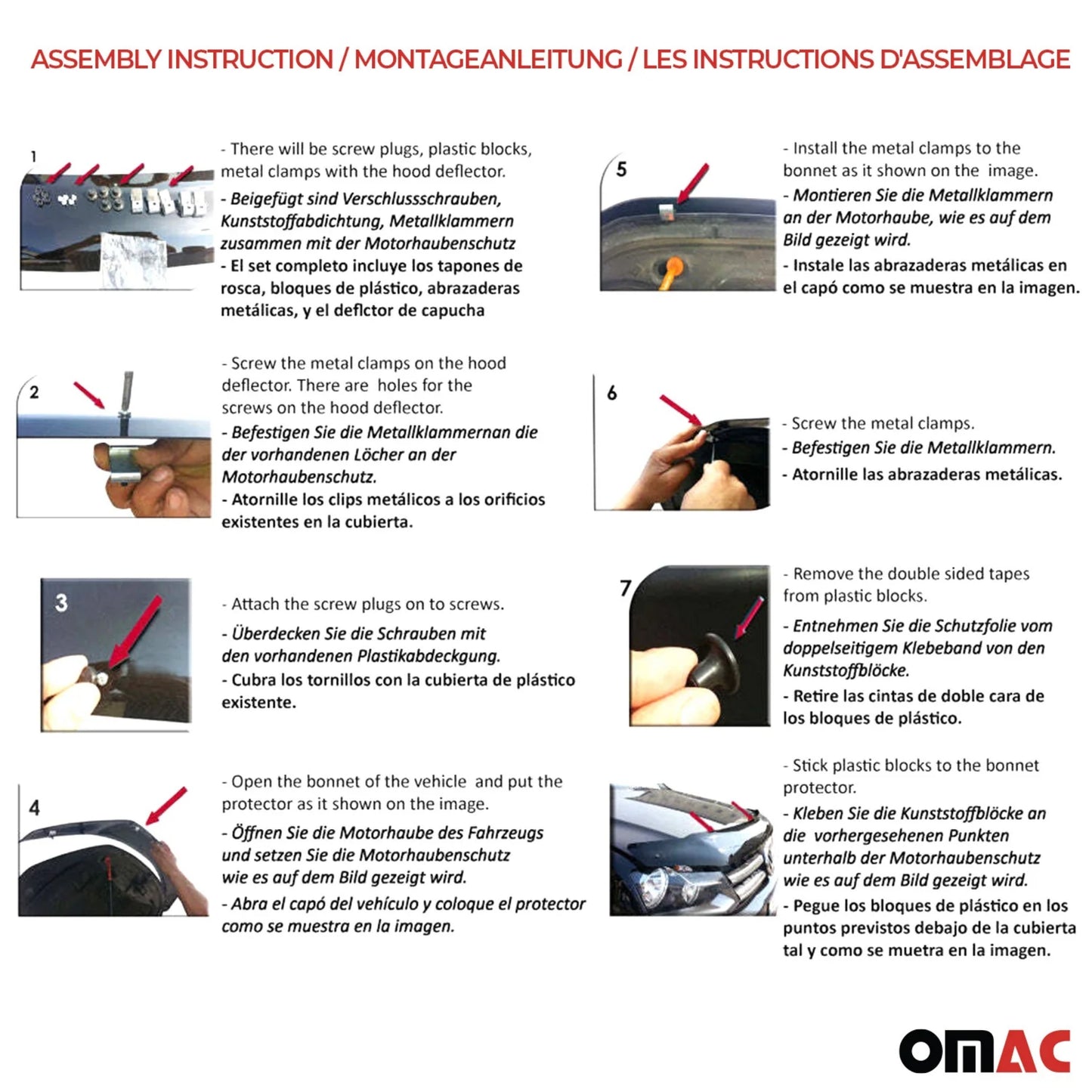 2019-2025 Mercedes Sprinter W907 910 Front Bug Shield Hood Deflector 3Pcs