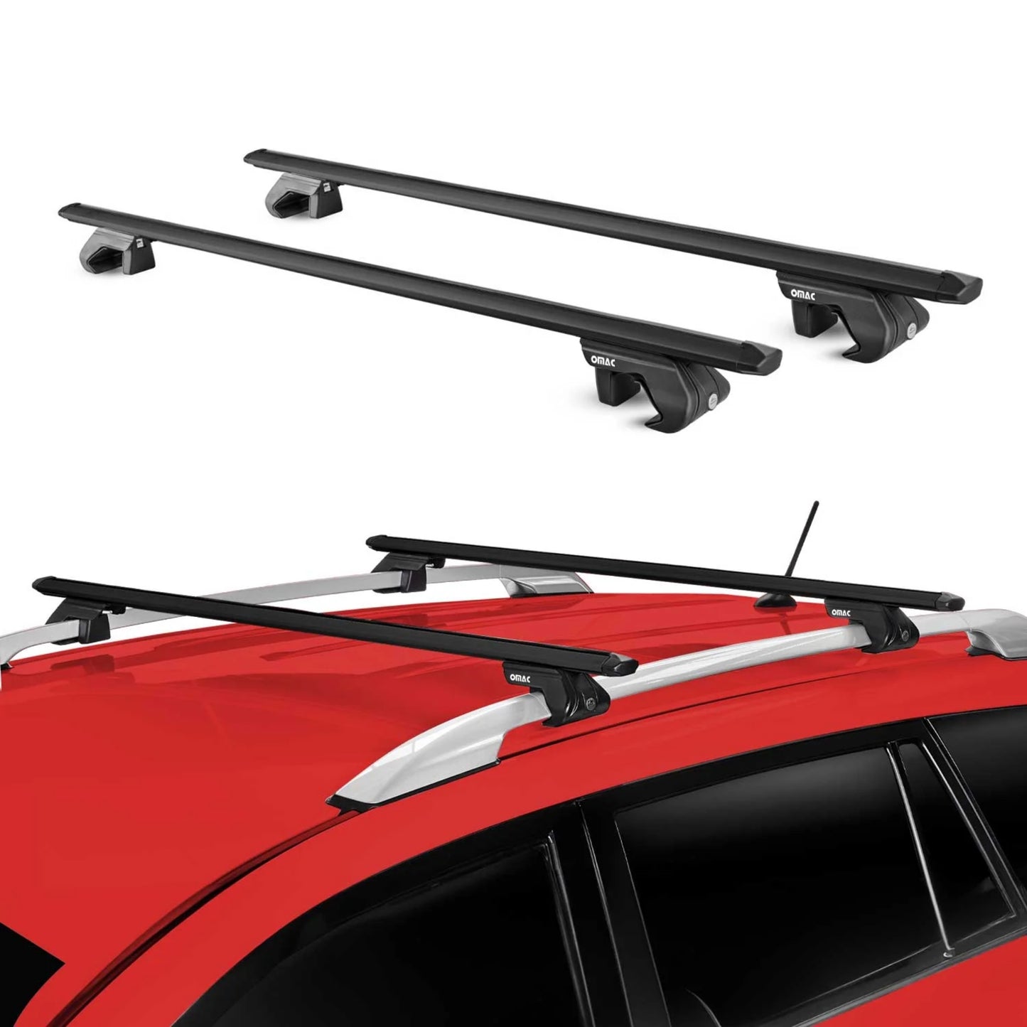 47" Roof Rack Cross Bars Luggage Carrier fits Raised Rail Aluminium Black 2x