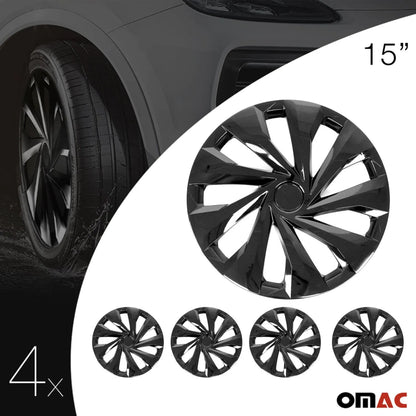 Carolina Hub Caps Wheel Cover 15" Black Full Set 4 pcs