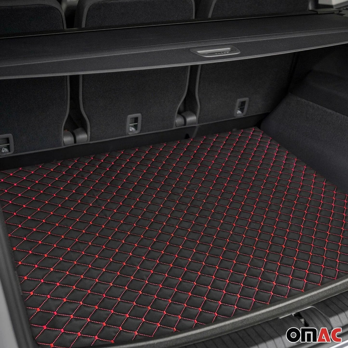 Embossed Black Faux Leather Lining Red Diamond Stitch Car Upholstery 55x39 inch