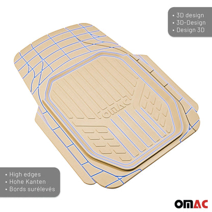 Heavy Duty Trim to fit Floor Mats Liner Waterproof 3D All-Weather 4Pcs Tan