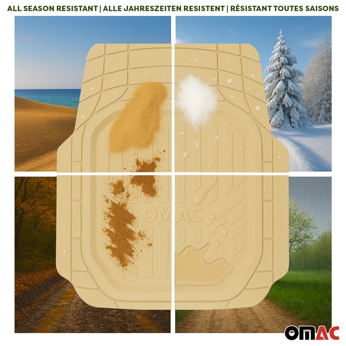 Heavy Duty Trim to fit Floor Mats Liner Waterproof 3D All-Weather 4Pcs Tan