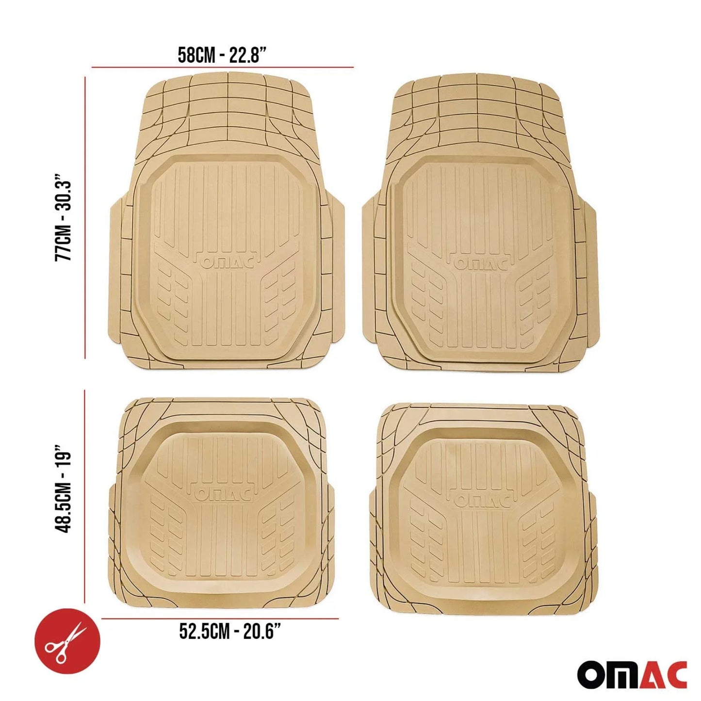 Heavy Duty Trim to fit Floor Mats Liner Waterproof 3D All-Weather 4Pcs Tan