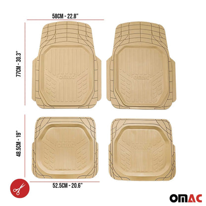 Heavy Duty Trim to fit Floor Mats Liner Waterproof 3D All-Weather 4Pcs Tan
