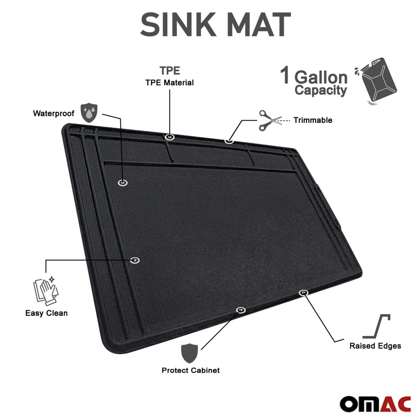 High Quality Black Under Sink Cabinet Protection Mat Waterproof Raised Edge