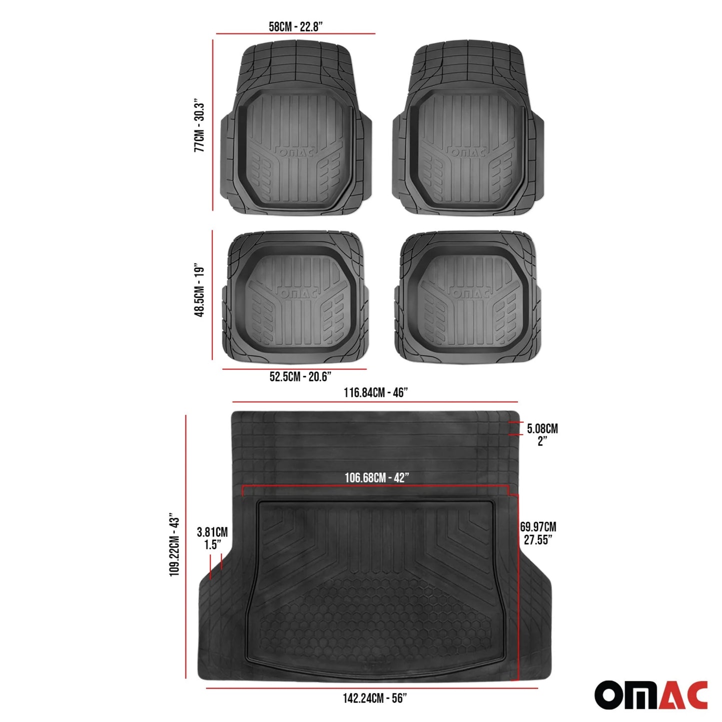 Honda Odyssey Semi-Custom fit Floor Mats & Cargo Liner Waterproof Black 6Pcs