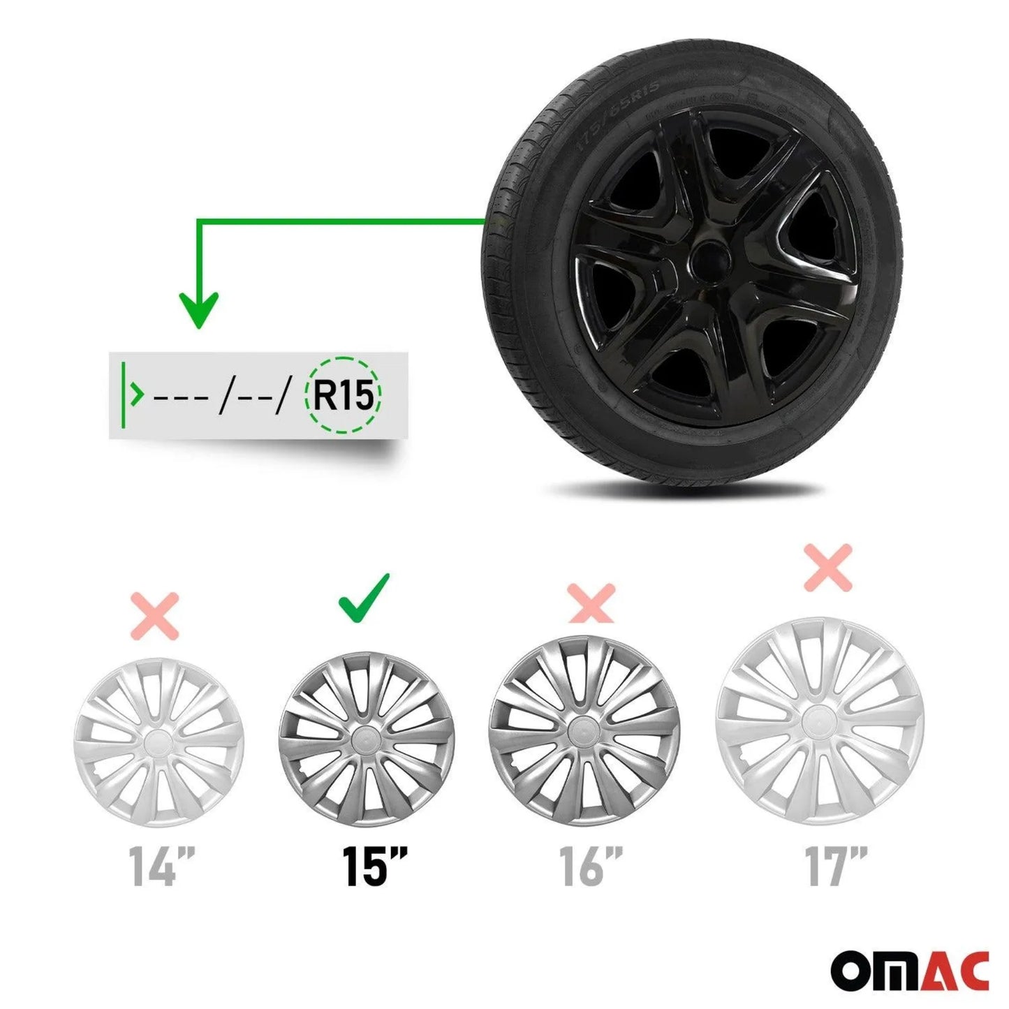 Kansas Hub Caps Wheel Cover 15" Black Full Set 4 pcs