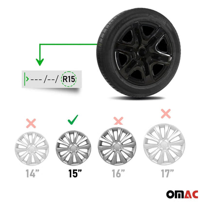 Kansas Hub Caps Wheel Cover 15" Black Full Set 4 pcs