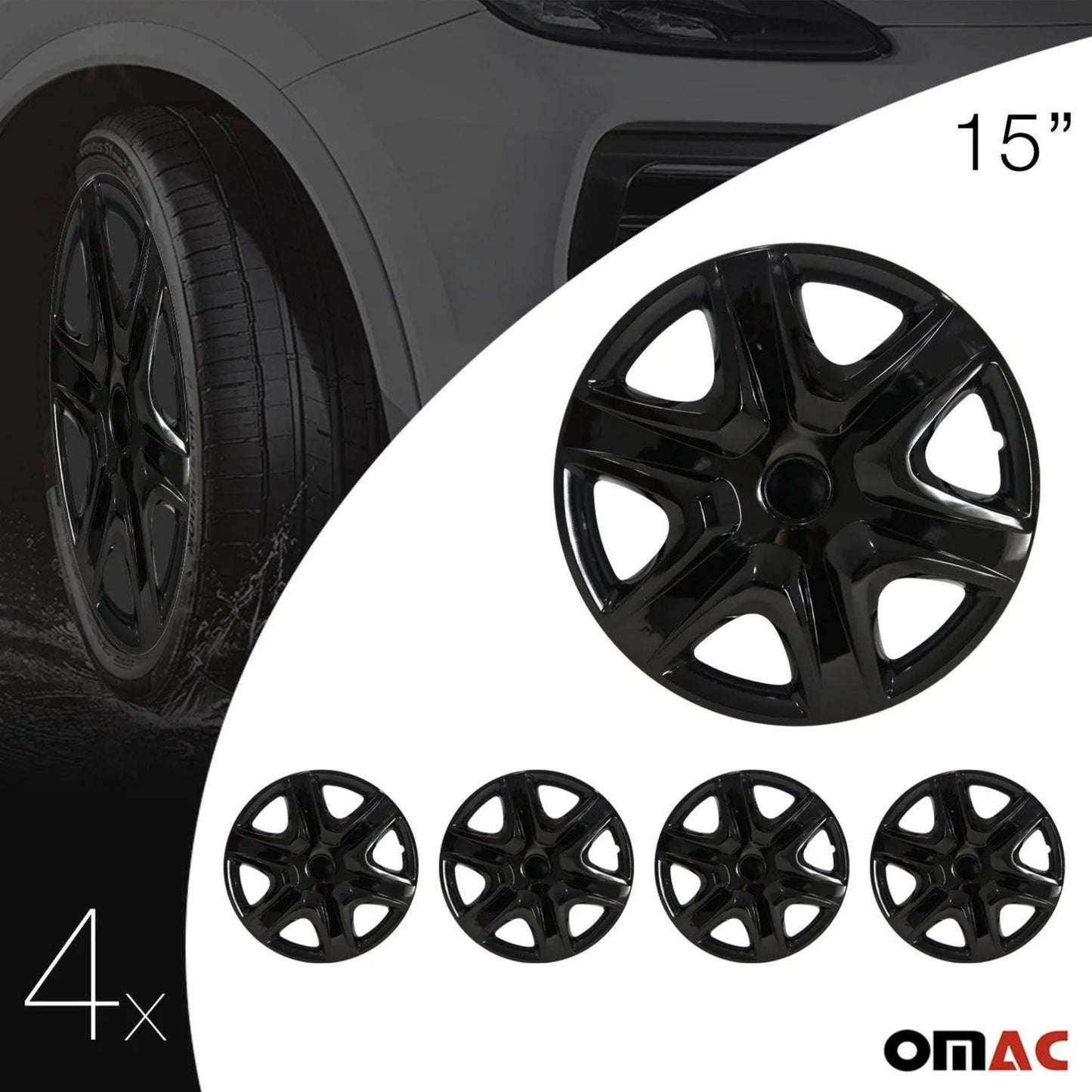 Kansas Hub Caps Wheel Cover 15" Black Full Set 4 pcs