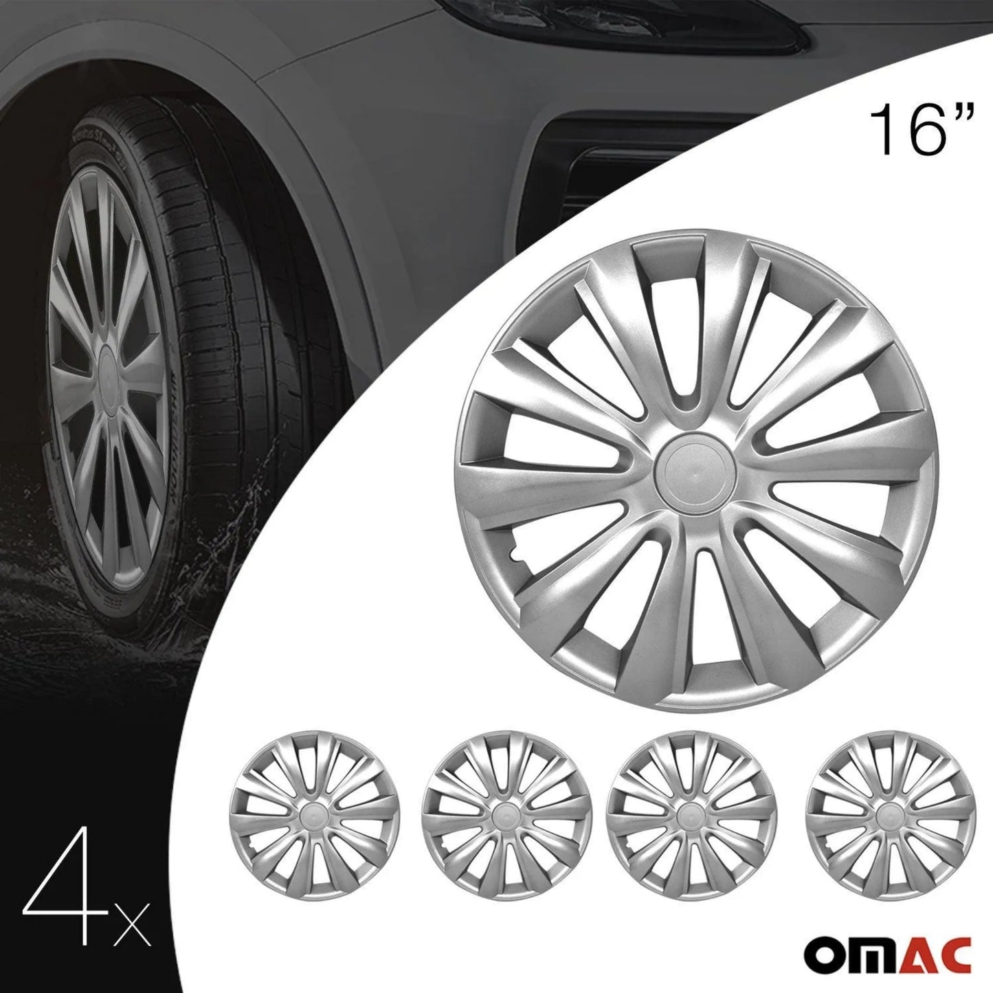 New York Hub Caps Wheel Cover 16" Silver Full Set 4 pcs