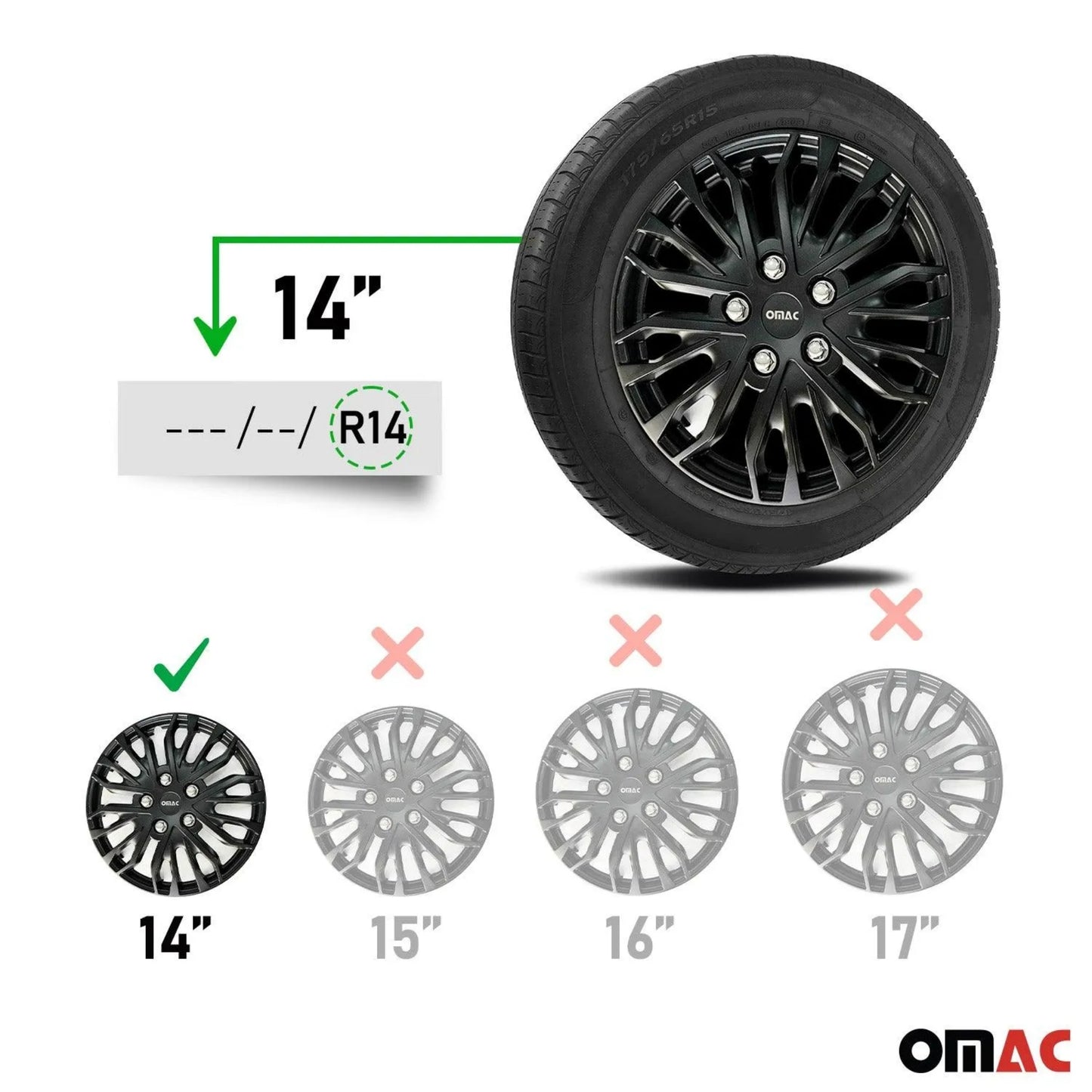 Rimini Hub Caps Wheel Cover 14" Matt Black & Grey Full Set 4 pcs