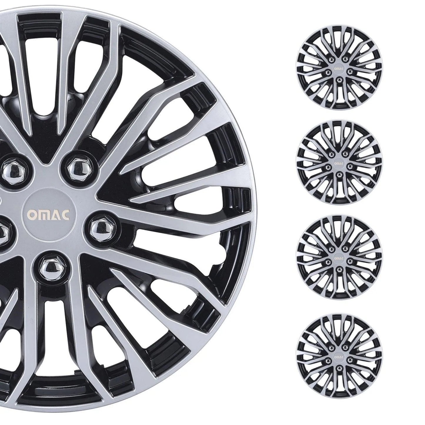 Rimini Hub Caps Wheel Cover 15" Grey & Black Full Set 4 pcs
