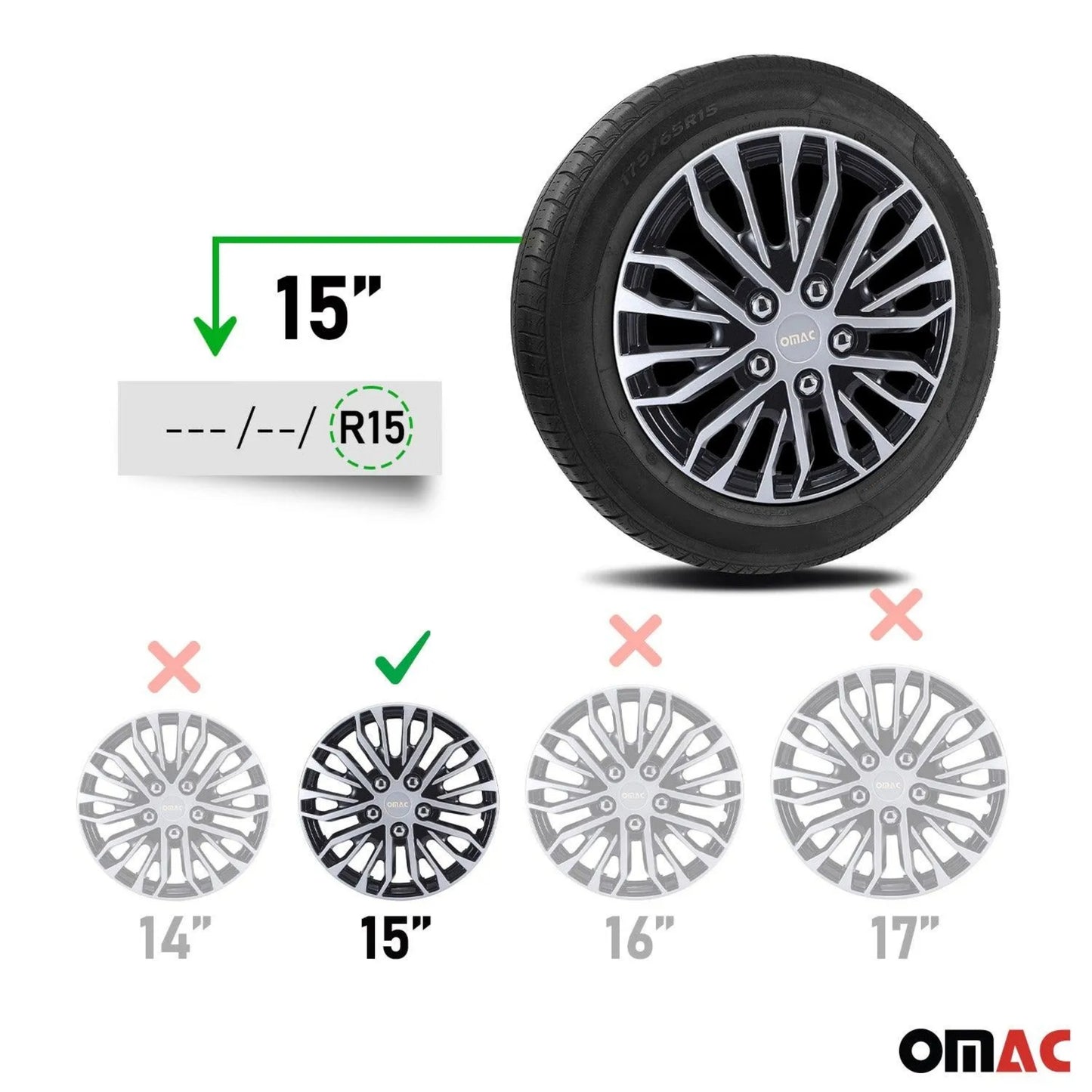 Rimini Hub Caps Wheel Cover 15" Grey & Black Full Set 4 pcs