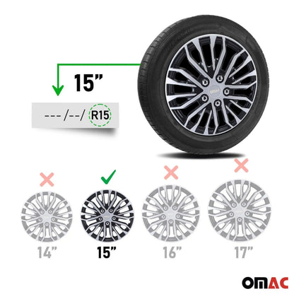 Rimini Hub Caps Wheel Cover 15" Grey & Black Full Set 4 pcs