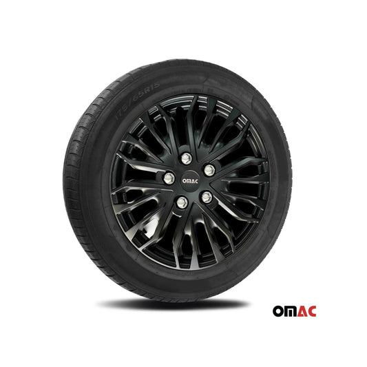 Rimini Hub Caps Wheel Cover 15" Matt Black & Grey Full Set 4 pcs