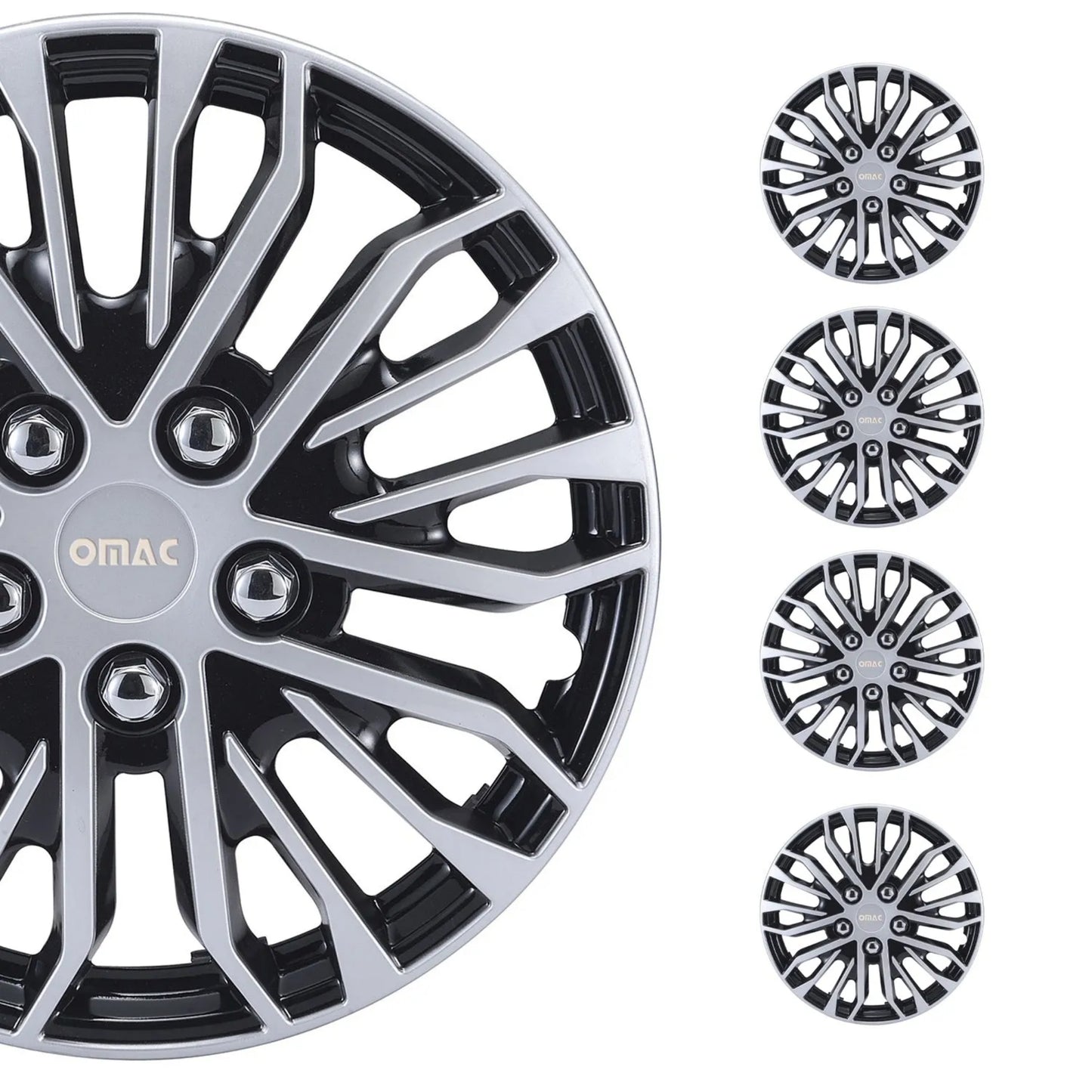 Rimini Hub Caps Wheel Cover 16" Grey & Black Full Set 4 pcs