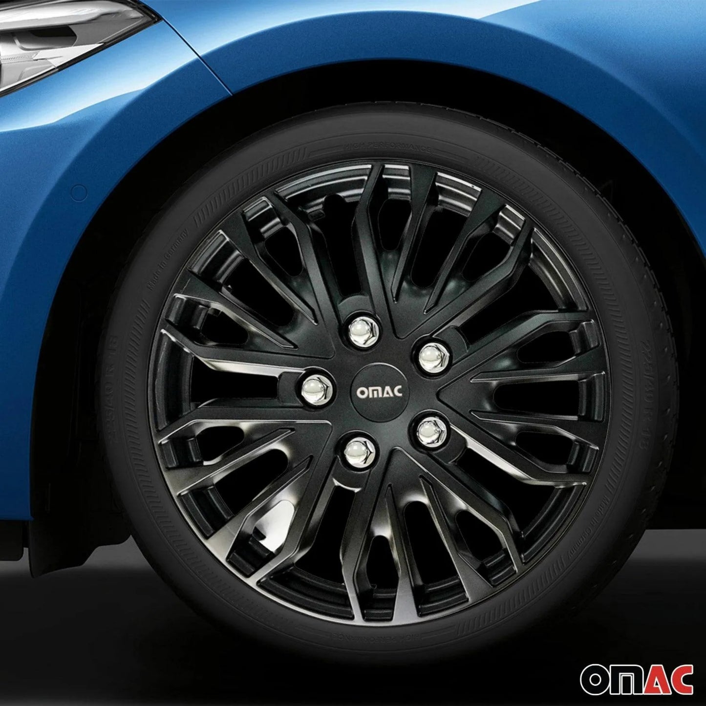 Rimini Hub Caps Wheel Cover 16" Matt Black & Grey Full Set 4 pcs